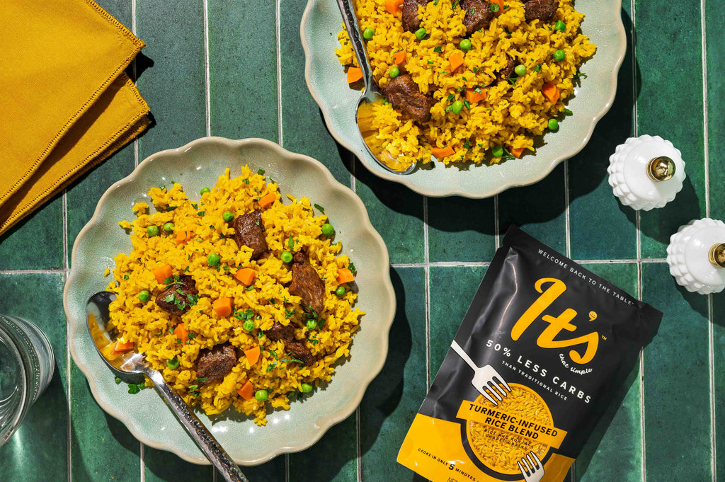 Hearty Beef Pilaf made It's That Simple Rice Blend with 50% less carbs than traditional rice.