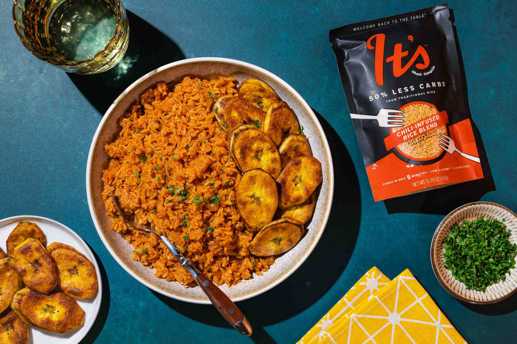 Rich Jollof Rice made It's That Simple Rice Blend with 50% less carbs than traditional rice.