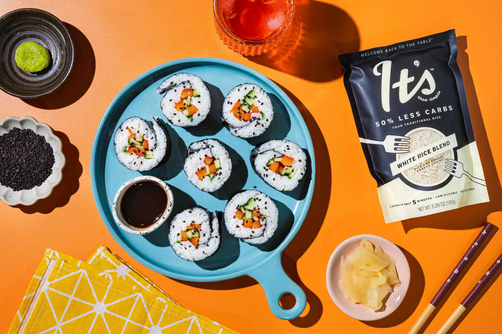 Sushi rolls made It's That Simple Rice Blend with 50% less carbs than traditional rice.