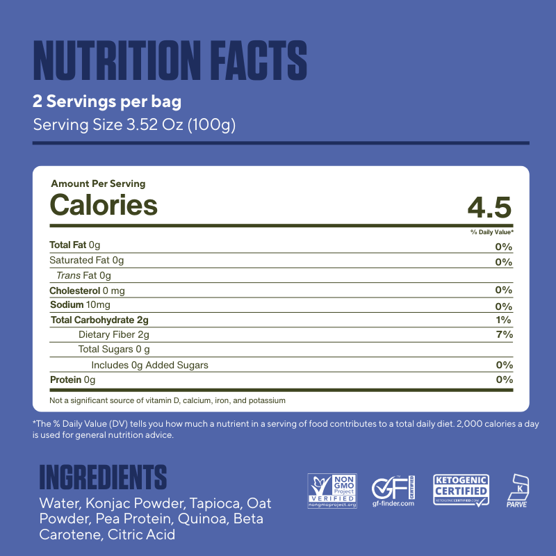 It's Skinny Pearl Couscous Nutrition facts label with blue background and white text